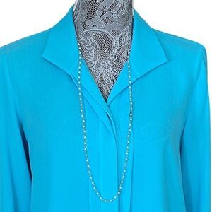 Karl Lagerfeld Button Front Blue Blouse With Attached Necklace Blue Size S